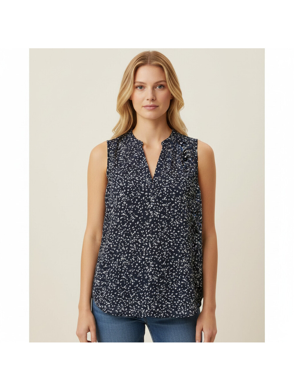 Loft Blouse Women S Small Blue Animal Print Sleeveless V-Neck Wide Strap Rayon